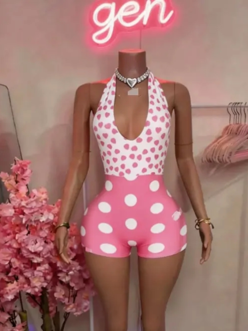 Pink Polka Dot Halter Romper